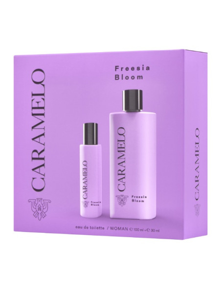Caramelo - Freesia, Eau de Toilette mujer 30 ml, 100 ml, Estuche de regalo 2 piezas.