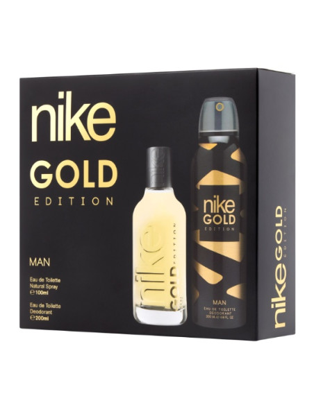 NIKE - Gold Edition, Colonia hombre, 100 ml, 200 ml, Estuche de regalo de 3 piezas, Eau de Toilette Natural y masculina, Aroma Cítrico Especiado, Fragancia Fresca, Elegante y de larga duración ✅ Entrega 24/72h