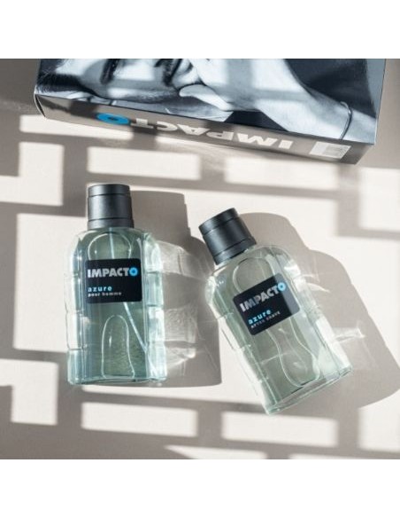 IMPACTO - Azure, Agua de Colonia hombre, 200 ml, Estuche de regalo, Perfume Formato Spray, Eau de Toilette Natural y masculina, Aroma Amaderado, Fragancia Fresca, Atrayente y de larga duración ✅ Entrega 24/72h