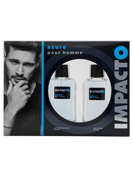 IMPACTO - Azure, Agua de Colonia hombre, 200 ml, Estuche de regalo, Perfume Formato Spray, Eau de Toilette Natural y masculina, Aroma Amaderado, Fragancia Fresca, Atrayente y de larga duración ✅ Entrega 24/72h